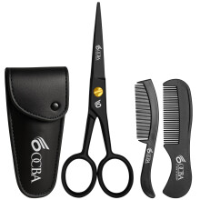 Beard Scissor Professional Moustache Scissors Ear and Nose Hair Trimming Scissors Stainless Steel, Safety Use for Eyebrows (Black)