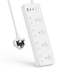 Extension Lead with 3 USB Slots(30W),4 Way Sockets Outlets Ports Extension Cable with 4 Individual Switches Surge Protected?Wall Mountable Extension