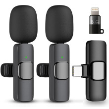 Wireless Lavalier Microphones for iPhone/Android Phones/iPad/Tablets – 2 Pack Mini Wireless Clip-on Microphones Lapel Mic for Video Recording,
