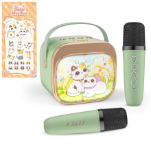 Karaoke Machine 2 Microphones, Mini Karaoke Machine for Kids Teen Adults, Portable Bluetooth Speaker with Colorful LED and Cat Sticker for Girls Boys