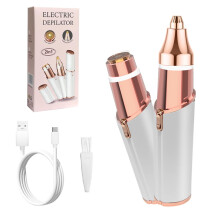 2-in-1 Facial Hair Remover & Eyebrow Trimmer, Rechargeable Painless Electric Shaver for Women, Face, Lips, Chin & Eyebrows, with LED Light, Portable &