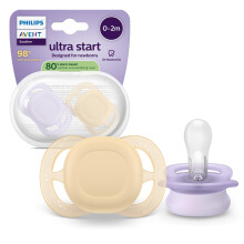 Avent Ultra Start Soother - Orthodontic Design, for Newborns, Soft Silicone Symmetrical Nipple, BPA-Free, with Sterilizing Case, 2 Pack, SCF075/11