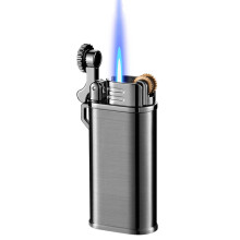 Refillable Butane Lighter, Jet Flame Torch Gas Lighter for Cigars & Outdoor Use, Adjustable Flame, Metal Body (Black Nickel) (Without Butane)