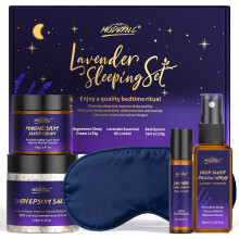 Lavender Sleep Set, Sweet Dream Sleep Gift - Sleep Spray, Magnesium Cream, Essential Oil, Epsom Salt, Eye Mask, Natural Lavender Essential Oil, Bath