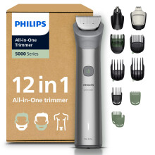 Multigroom 5000 Series All-in-One 12-Piece Trimmer - Shaver and Clipper for Beard, Nose, Hair, and Body, Self-Sharpening Full Metal Blades, 20 Length