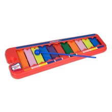 Colourful Xylophone, Metallophone, 11 Metal Plates, Coloured Notes Sol-Do with Beater, 31 x 12.5 x 2 cm