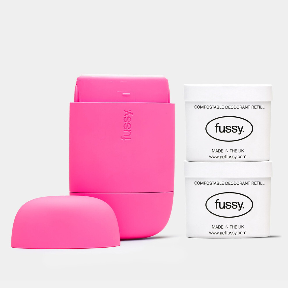 Fussy - Natural Refillable Deodorant - Hot Pink Case & Coconut Scent (2 X 40G) - Aluminium Free - 24 Hour Protection - Coconut, Almond & Vanilla- Vegan &