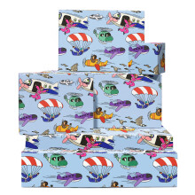 Blue Wrapping Paper - Skydiving Plane - 6 Sheets Purple Gift Wrap For Birthday Christmas Easter All Occasion Baby Shower - Includes Tags - Cute