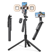 Phone Tripod with Light - 180cm Aluminum Extendable 6-in-1 Phone Tripod Stand, Travel Selfie Stick with Wireless Remote, 360 Rotating & Anti-Shake