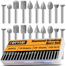 20PCS 120 Grit Diamond Grinding Burr Bits Set Compatible with Dremel Rotary Tools, Diamond Burrs with 1/8" Shank for Stone Glass Ceramic Grinding