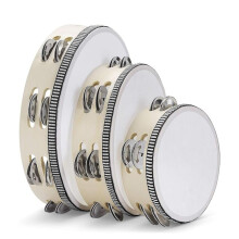Wood Handheld Tambourine Adults 10, 8, 6-Inch Double Row (Wood) - Percussion Round Tamborines Musical Instrument with Metal Zills, 3 Pack