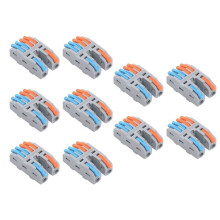 10 Stück CMK422-4 Blau/Orange Hebel-Drahtverteiler, 2 Eingänge, 4 Ausgänge, Schnellanschlussklemme für Haushaltsgeräte und LEDs