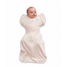 Love To Dream Swaddle UP, Small 3.5–6 kg – Tan Houndstooth | Snug Fit, Supports Healthy Sleep Routine | 1.0 Tog Ideal for Spring & Summer