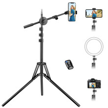85'' Tall Phone Tripod, Portable Tripod for iPhone with Extendable Arm & Remote, Overhead Mobile Phone Stand for Filming, Compatible with