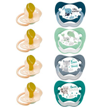 Latex dummy with ring, pack of 4, soft natural rubber latex, breastfeeding-friendly, BPA-free, from birth 0-6 months, teeth-friendly, latex FSC 100%,