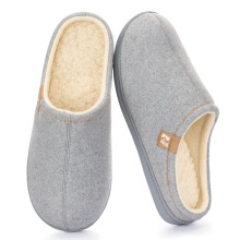 Women’s Felt Mule Slippers Cozy Fleece Lining and Indoor Grip Sole, Size 3/4 UK Women, Light Grey