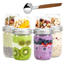 4 Pack 16 oz Overnight Oats Jars with Lids & Spoon, Dual-Layer Dry Wet Separation Glass Containers for Breakfast, Meal Prep, Yogurt, Parfaits