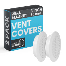80mm Pack of 2 White Vent Cover with Mesh Screen - Plastic Soffit Ventilation Grill - Louvered Vent for Indoor, Outdoor Wall Ducting - HVAC Louvre