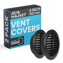 100mm Pack of 2 Black Vent Cover with Mesh Screen - Plastic Soffit Ventilation Grill - Louvered Vent for Indoor, Outdoor Wall Ducting - HVAC Louvre