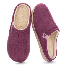 Women’s Felt Mule Slippers Cozy Fleece Lining and Indoor Grip Sole, Size 7/8 UK Women, Burgundy