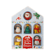 Festive Erasers | Set of 6 | Christmas House Display Box | Perfect for School, Gifting or as a Stocking Filler