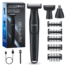 3-in-1 Men’s Precision Trimmer, Beard and Hair Grooming Kit for Men, Body Groomer, Nose & Ear Trimmer, Rechargeable Cordless Shaver with USB