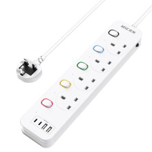 Extension Lead with USB Slots 1M, 4 Way Switched Extension Lead with Wall Mount, Overload Protection Power Strip, USB-C Slots, for Home, Office,
