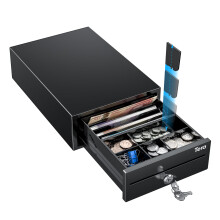 8" Mini Cash Drawer Register: 208 x 298 x 98 mm 4 Bill 6 Coin Tray with 2 Extra Dividers Auto Open 12V RJ12 Media Slot Point of Sale POS System with 2