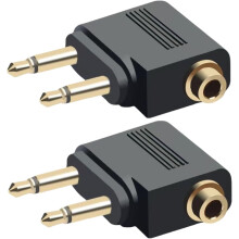 Peak Power Airplane Headphone Adapter (2 Pack) – Dual 3.5mm Airline Audio Jack Converter, 2-Prong Flight Adapter, Gold Plated Stereo Sound,