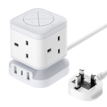 Cube Extension Lead with USB C Slots 3M, Mscien Individual Switched 4 Way Extension Lead, Multiple Protection, for Office, Living Room, Gaming Room,
