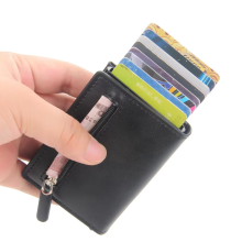 Portefeuille pour homme Ă carte pop-up, Slim avec protection RFID, Cuir PU Noir Carbone