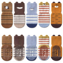 5 Pairs Baby Kids Anti-slip Socks Cotton non skid Ankle Socks Animals, Zebra, 0-1 year