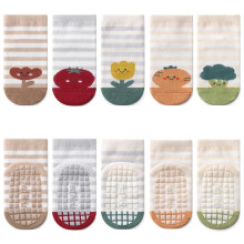 5 Pairs Baby Kids Anti-slip Socks Cotton non skid Ankle Socks Animals, Fruit, 1-3 years