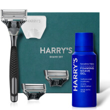 Original Gun Metal Razor Gift Set, Includes Gift Box, Weighted Handle, 3 Cartridge Refills, Travel Cover, and 60ml Shave Gel