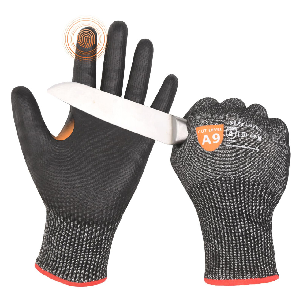 Level 9 Cut Resistant Work Gloves Size L Reinforced Thumb PU Grip Touchscreen - Image 4