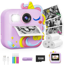 Kids Camera Instant Print, 1080P Kids Camera Birthday Gifts for Girls Age 3-12 with 32GB Card, Video Instant Printable Camera for Kids, Toys for Ages