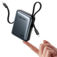 Mini 45w Power Bank, small 10000mAh Portable Charger, USB C Battery Pack Fast Charging, Built-in USB C and Lightning Cables, Travel Essentials