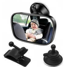 Baby Mirror 360 Adjustable, Safe Child Rear View Mirror' with Sucker & Clip, Back SeatMirror to See Baby, 100% Shatterproof