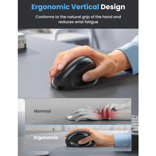 TeckNet Ergonomic Wireless Mouse, Vertical Bluetooth Mouse Rechargeable (Tri-Mode: BT5.0/BT3.0+2.4G), 4800DPI Slient Mouse with 6 Adjustable DPI, 6-Button 1
