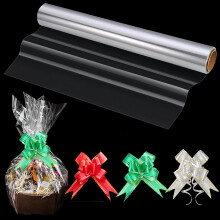 Cellophane Wrap Roll, PYGHAP Clear Cellophane Wrap for Hampers with Pull Bows, Ribbons & Scissor, for Christmas, Easter, Birthday Gift, Valentine's