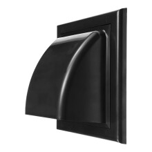 100 mm Black Tumble Dryer Vent Cover with Backdraft Damper - ABS Exhaust Air Vent Covers Exterior with Rain Hood and Non-Return Valve for Duct/Surface
