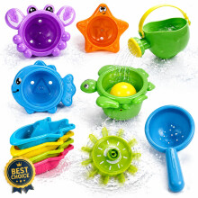 Baby Bath Toys for 1 2 3 Year Old, Colorful Floating Boats, Spoons & Watering Can | Safe, Easy to Clean & Fun Water Play Set | Bathtub, Pool & Water