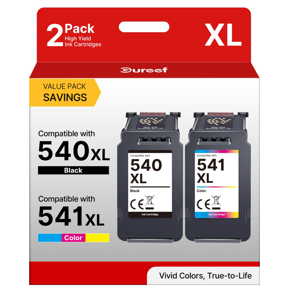 540Xl And 541XL Ink Cartridges Twin Pack Replacement For Canon 540 And 541 Ink Cartridges Pg-540Xl Cl-541Xl Colour Printer Ink For Canon Pixma Black