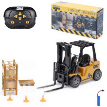 Remote Control Forklift Truck – FLT 2.4 GHz Realistic Construction Vehicle with High Shelf, Pallets, Boxes & Pylons – Rechargeable Warehouse Toy