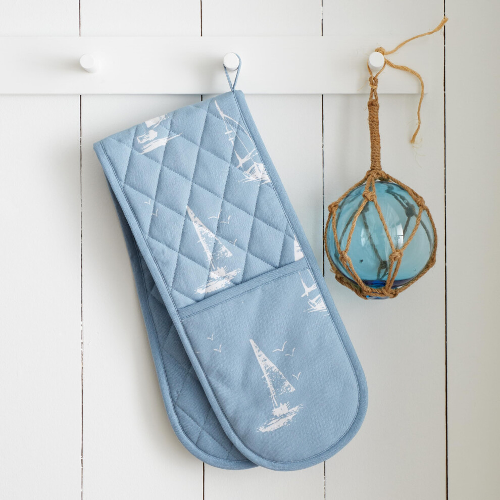 Catherine Lansfield Salcombe Boats Cotton Kitchen Double Oven Glove Blue - Image 7