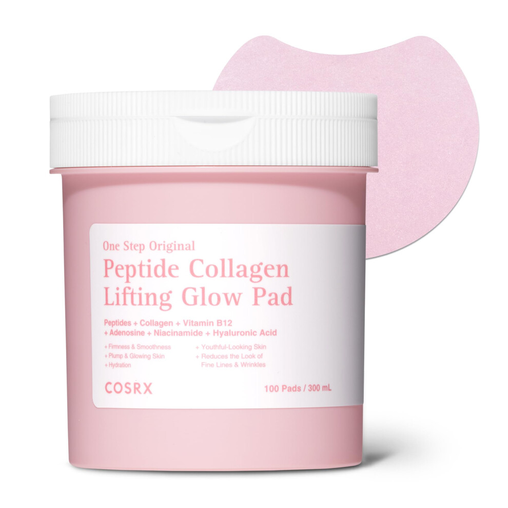 Cosrx One Step Original Peptide Collagen Lifting Glow Pad, 100 Pads, Firming & Plumping Toner Pads For Makeup Prep With Peptides, Collagen, Niacinamide,