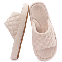 Womens Felt Quilted Open Toe Slide Slippers with Arch Support and Memory Foam Cozy House Shoes Indoor Outdoor, Size 5/6 UK, Oatmeal Beige