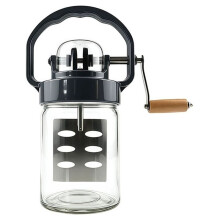 Manual Glass Butter Mixer with Wooden Handle, Manual Masons Jar Butter Mixer, Hand-Cranked