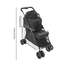 Chariot pour animaux à 2 étages, Poussette pliable pour chiens et chats, Noir