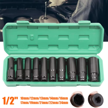 Lot de 10 Douilles à Choc 1/2 Pouce, Métriques 10-24mm, Acier Chrome-Vanadium, Entretien Automobile